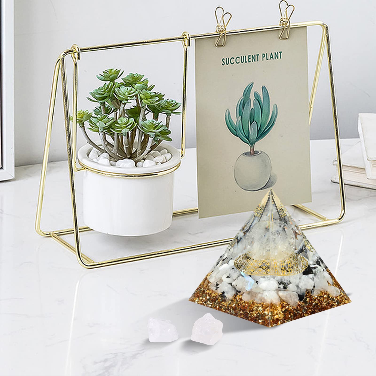 Hopeseed Orgone Pyramid for Positive Energy, Orgonite Rainbow Moonstone&White Crystal HopeseedAu supplements