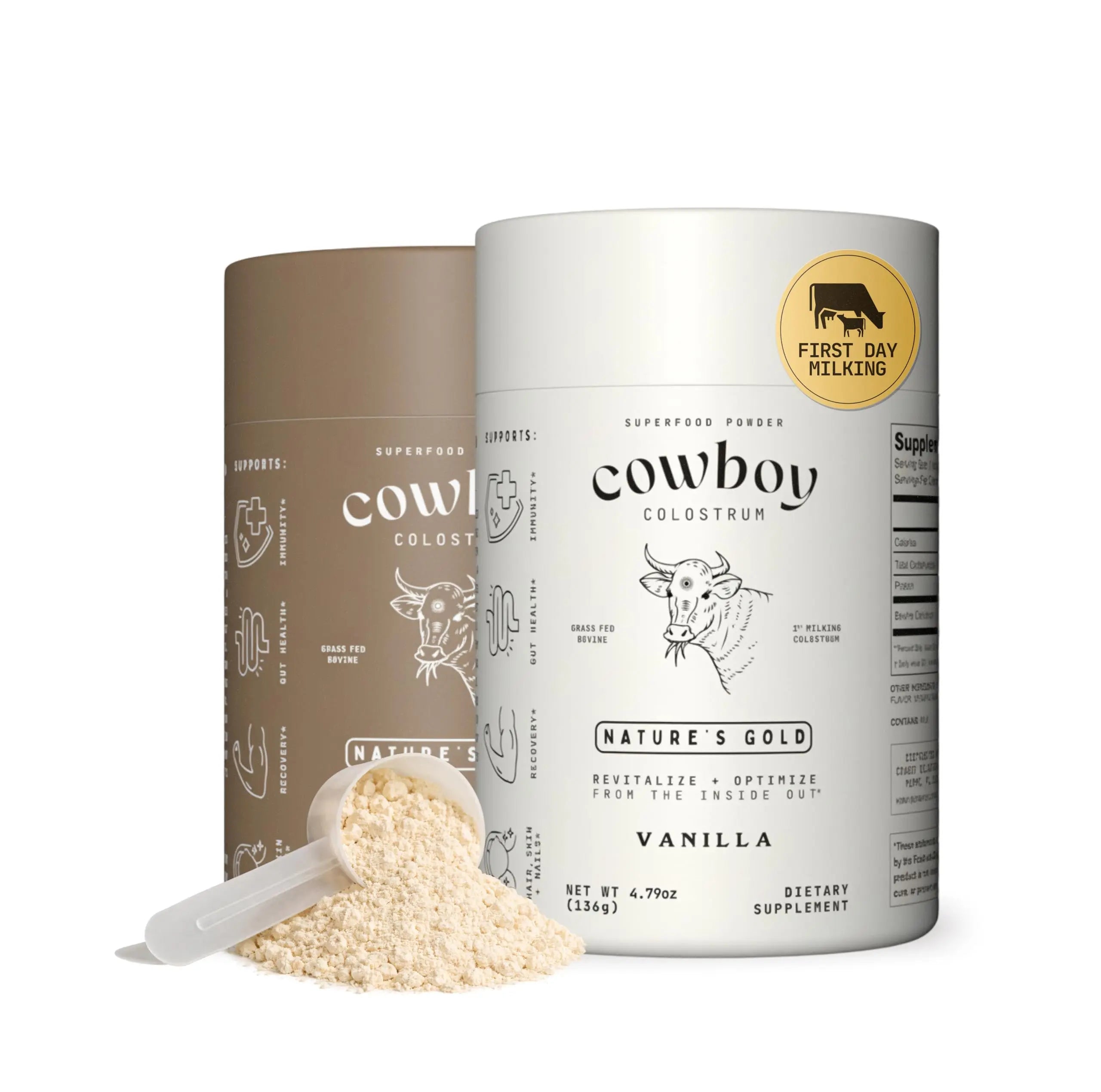Cowboy - The Exclusive 1st Milking, Whole, Grass Fed Colostrum Supplement for Full Body Health - Sugar Free Bovine Colostrum Powder Packed with Bioactive(Vanilla & Chocolate) Nutrients COWBOY COLOSTRUMAu supplements