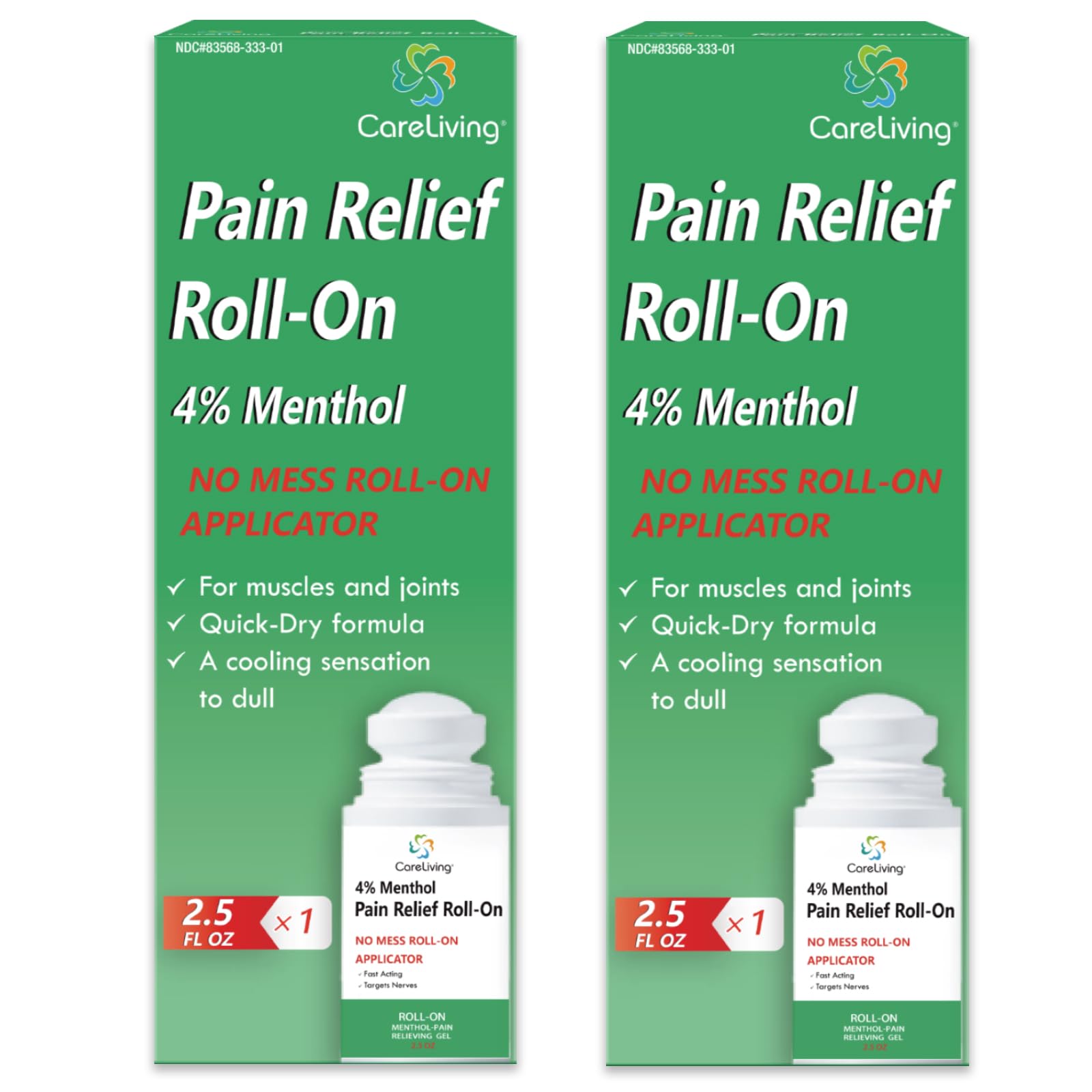 CARELIVING Roll On Pain Relief for Knee, Neck, Joint, Shoulder, Arthritis Pain Reliever, Sore Muscle Relief, Roll On Menthol Gel 2.5 Fl Oz (Pack of 2) CARELIVINGAu supplements