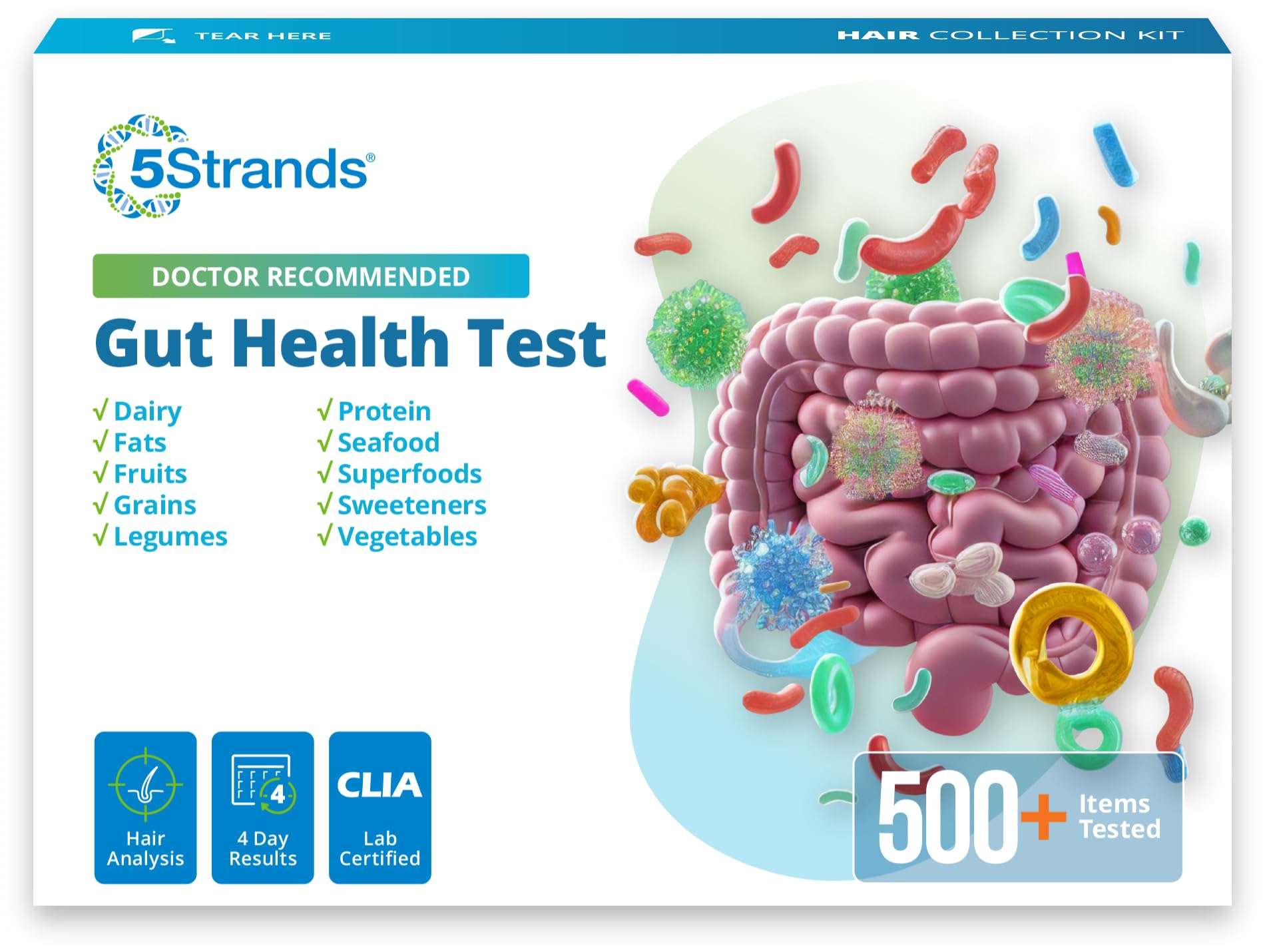 5Strands Gut Health Test for Adults & Kids, 500+ Items Tested, At-Home Hair Sample Screening for Food Intolerances Linked to Digestive Issues, Skin Irritation, Brain Fog & Headaches, Results in 4 Days 5StrandsAu supplements