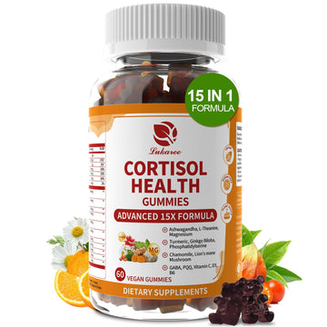 Lukaree Cortisol Supplements for Women & Men, 15 in 1 Cortisol Reducer Manager, Cortisol Calm Gummies with Ashwagandha, Magnesium, L-theanine, GABA - for Mood, Focus, Sleep - Vegan Sugar Free, 60 Ct. LukareeAu supplements