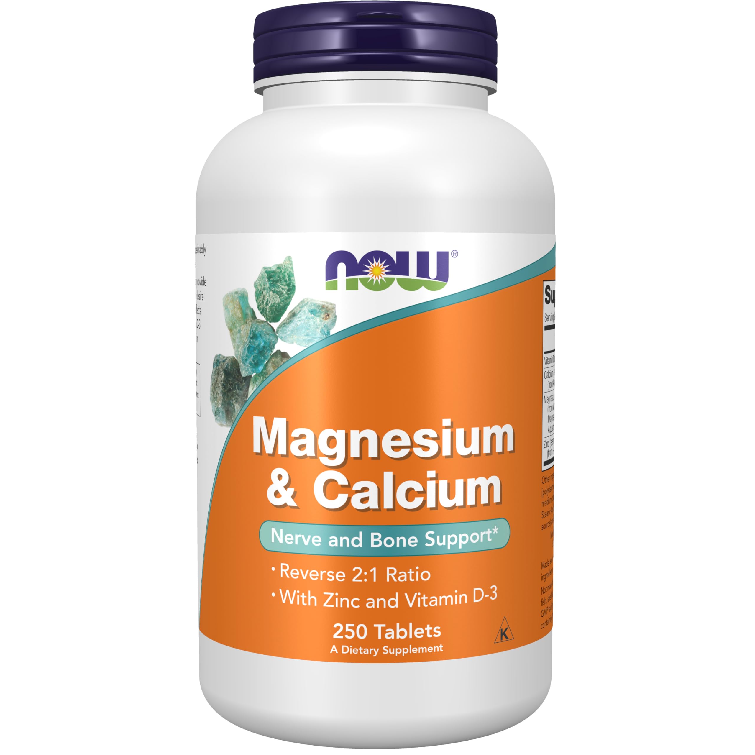 NOW Foods Supplements, Magnesium & Calcium, With Zinc and Vitamin D-3, Nerve and Bone Support*, 250 Tablets NOW FoodsAu supplements