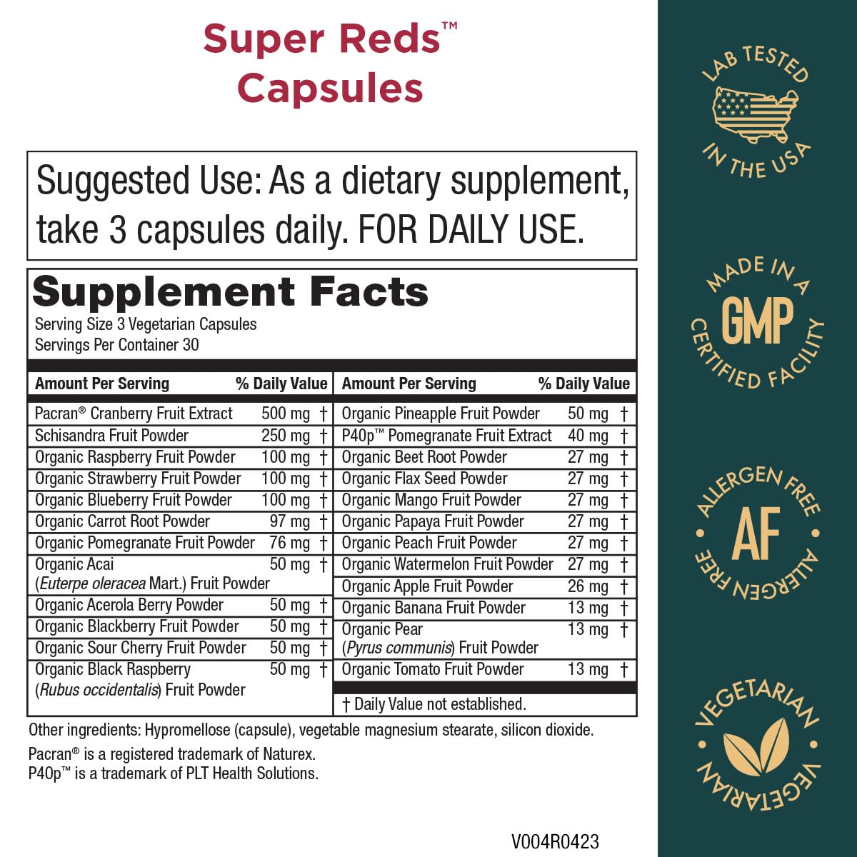 Purity Products Super Reds Capsules Formula (20+ Organic Super Fruits and Berries) Certified Organic Phytonutrients - 90 Capsules Purity ProductsAu supplements