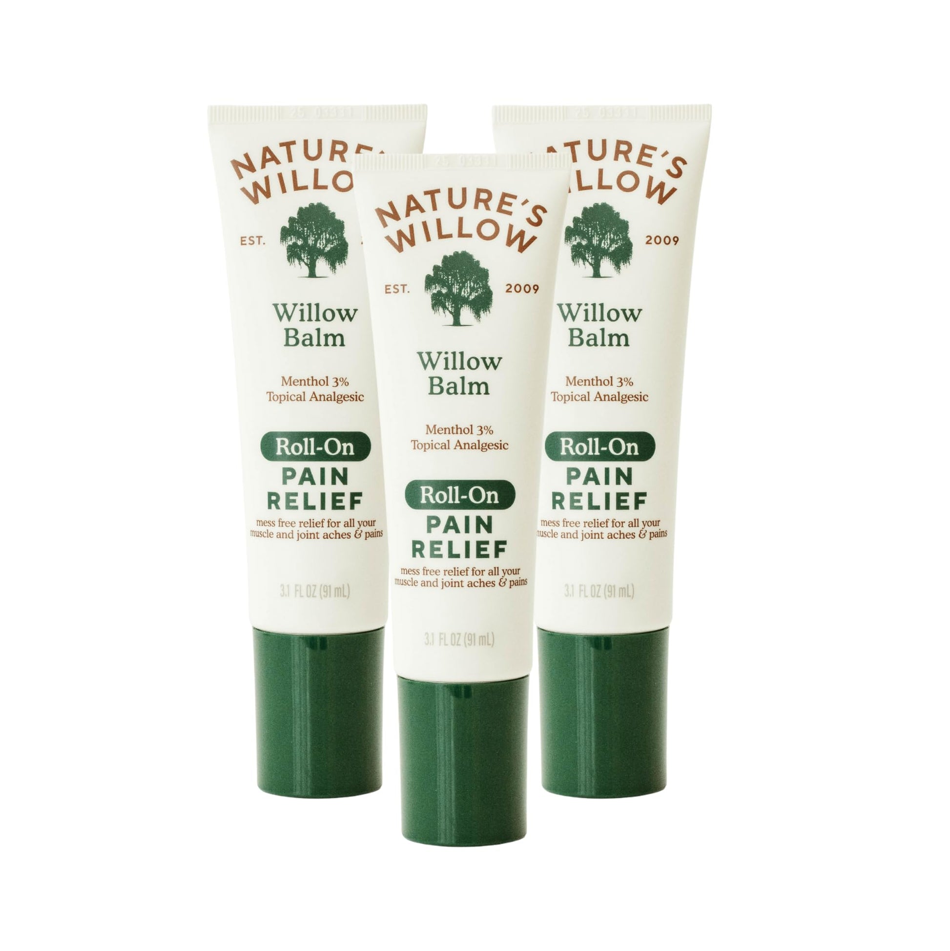 NEW Nature's Willow ROLL-ON Pain Relief | Fast-Acting, No-Mess Relief for Back, Neck, Knees & Joints | Willow Bark & Menthol | Clean, Fresh Scent | No Dyes or Artificial Fragrance | 3.1 fl oz | 3-Pack Nature's WillowAu supplements