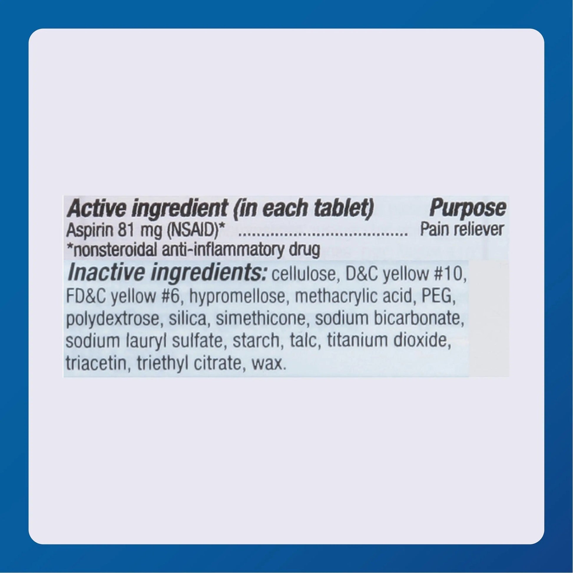 MAJOR Aspirin Low Dose 81 Mg - Pain Reliever (NSAID) - Enteric Coated - 250 Tablets MAJORAu supplements