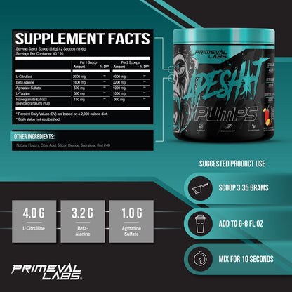 Primeval Labs Ape Pumps Natural Pre Workout Powder | Caffeine Free Preworkout Primeval LabsUS supplements