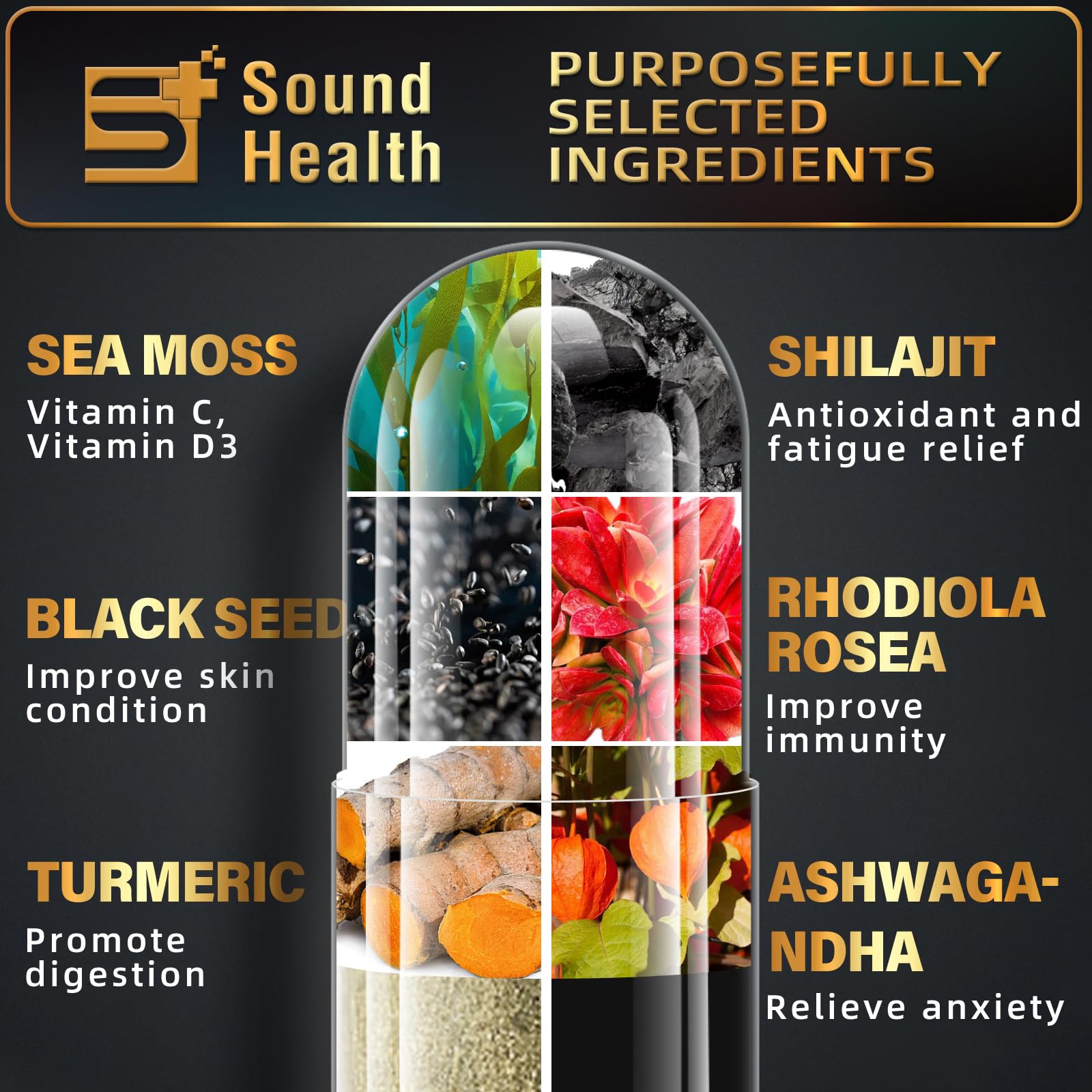 Sea Moss Capsules with Ashwagandha, Turmeric, Bladderwrack, Vitamins C & D for Natural Energy, Sleep Support & Hair Growth, 1200mg Herbal Blend, for Man & Women, Third-Party Tested，16-in-1 Supplement SoundHealthAu supplements
