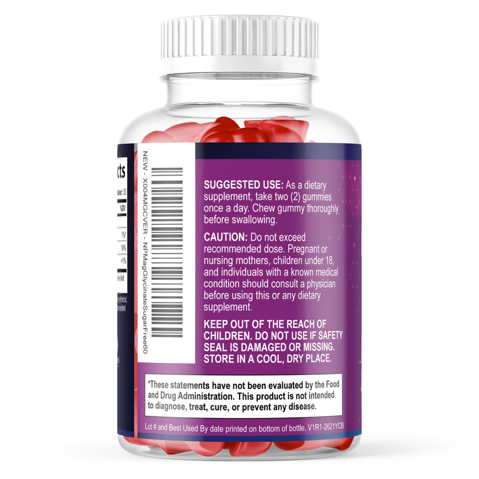 Magnesium Glycinate Gummies - Sugar Free - 100% Chelated Magnesium Gummy Supplement for Max Absorption - for Sleep Support & Heart, Muscle & Bone Health - Gentle on Stomach, Grape Flavor - 60 Gummies Nature's PeakAu supplements