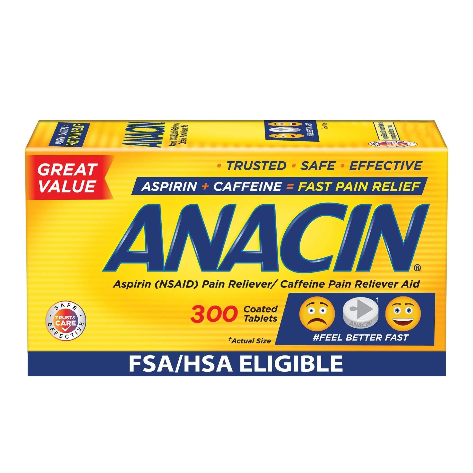Anacin Aspirin & Caffeine Fast Pain Relief, Eases Minor Aches and Pains Due to Headache, Muscle Aches & Arthritis, 300 Count ANACINAu supplements