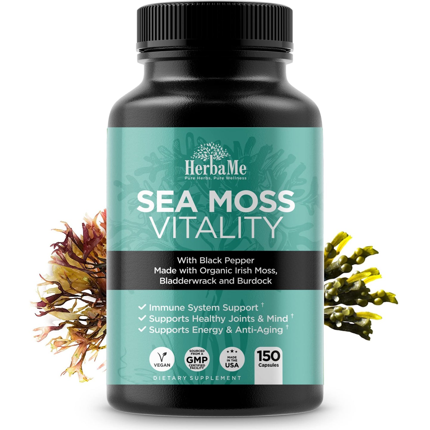 HerbaMe Organic Irish Sea Moss with Bladderwrack, Burdock Root & Black Pepper Extract HerbaMeUS supplements