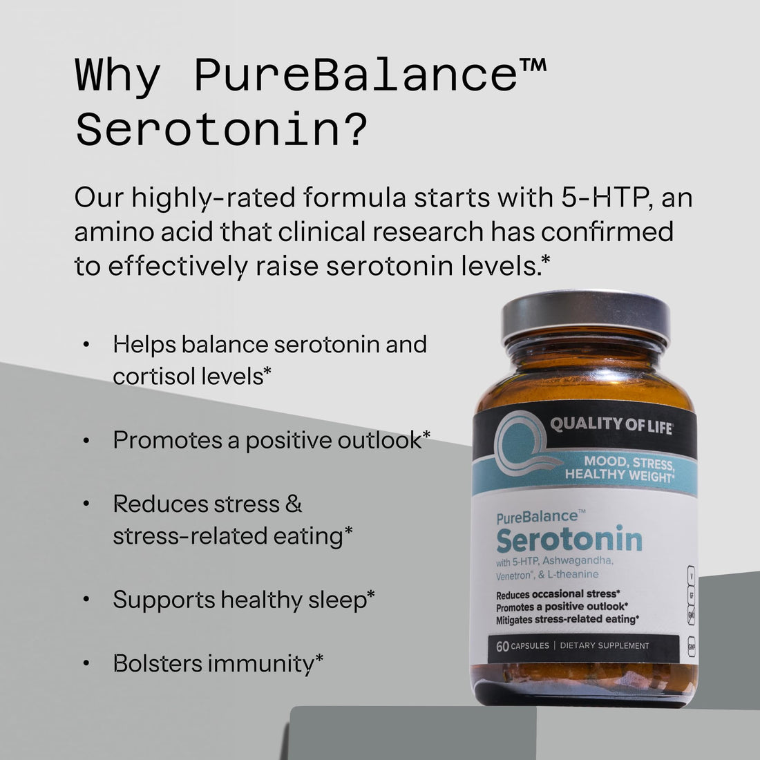 Quality of Life Pure Balance Serotonin Premium–Helps Boost Serotonin & Cortisol Levels - Includes 5-HTP, Venetron, Sensoril, Vitamin D3 & L-Theanine–60 Capsules Quality of LifeAu supplements