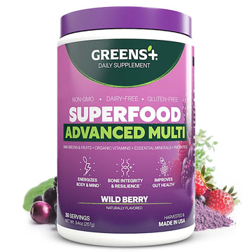 Greens+ Advanced Multi Wild Berry Superfood Powder, Organic Blend, Vegan, Non-GMO, Soy-Free, Dairy-Free, Gluten-Free, Dietary Supplement with Vitamins & Minerals, 9.4 oz Greens+Au supplements