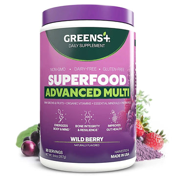 Greens+ Advanced Multi Wild Berry Superfood Powder, Organic Blend, Vegan, Non-GMO, Soy-Free, Dairy-Free, Gluten-Free, Dietary Supplement with Vitamins & Minerals, 9.4 oz Greens+Au supplements