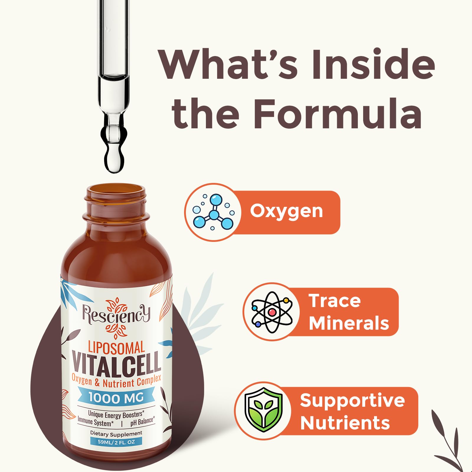 13-in-1 Liquid Oxygen Boost & Nutrient Supplement, Liposomal Optimized-Delivery Blend with Trace Minerals, Amino Acids, CoQ10, B Vitamins & Fulvic Acid, Daily Wellness Liquid Oxygen Drops, 2 fl oz ResciencyAu supplements