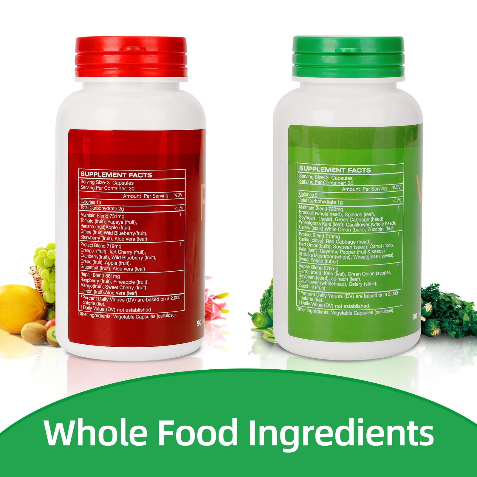 Fruit and Veggies Supplement Ingredients Natural – 2 Bottles 180 Total Vegetarian Capsules | Balance of Natural 16+18 Whole Fruits & Veggies Blend | Fresh Superfood Formula with Vitamins and Minerals JulyDeerAu supplements