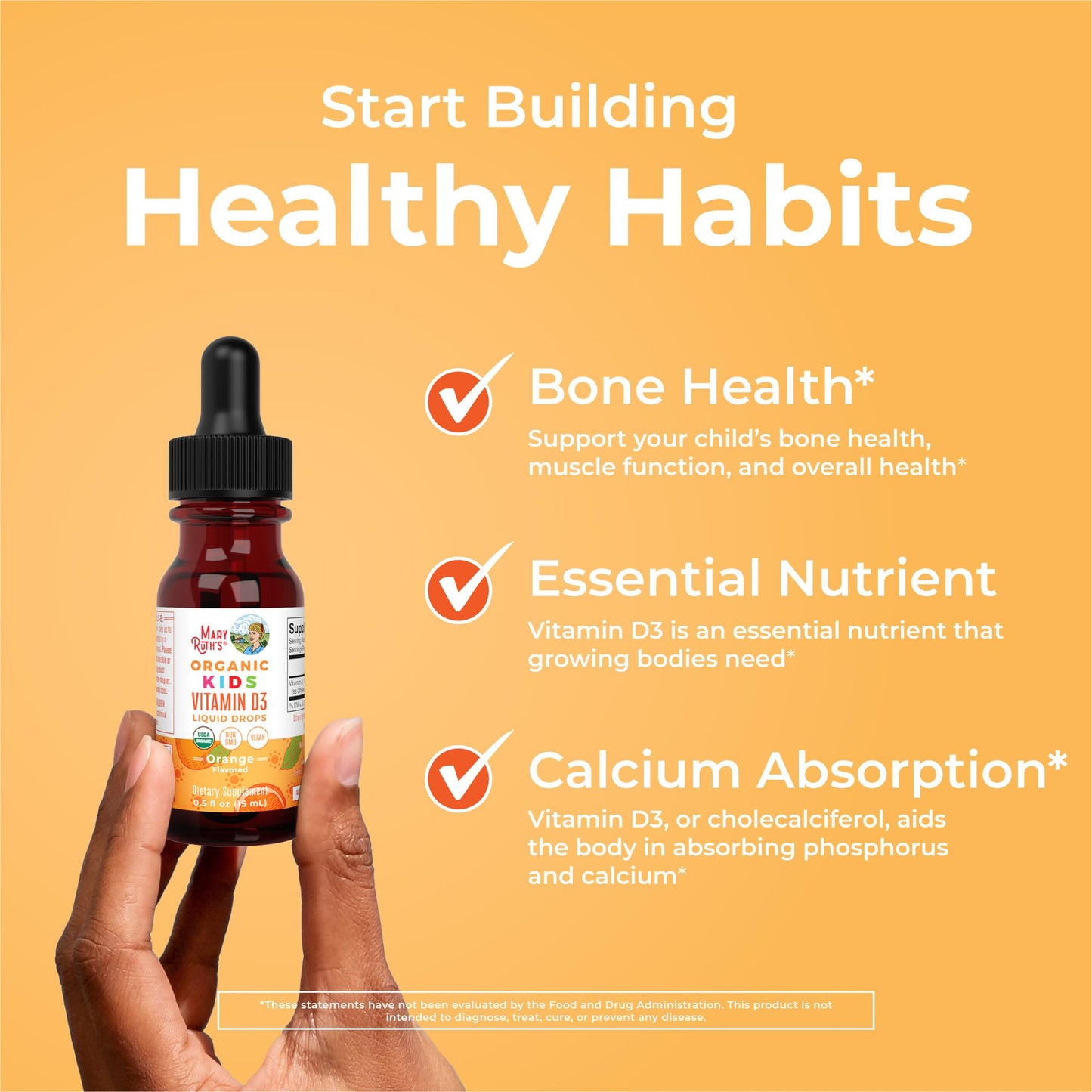 MaryRuth Organics USDA Organic Vitamin D3 Liquid Drops for Kids | 640 IU Vitamin D3 Per Serving | Kids Immune Support & Bone Health Supplement | Formulated for Ages 4-13 | 0.5oz | 30 Servings MARYRUTH'SUS supplements