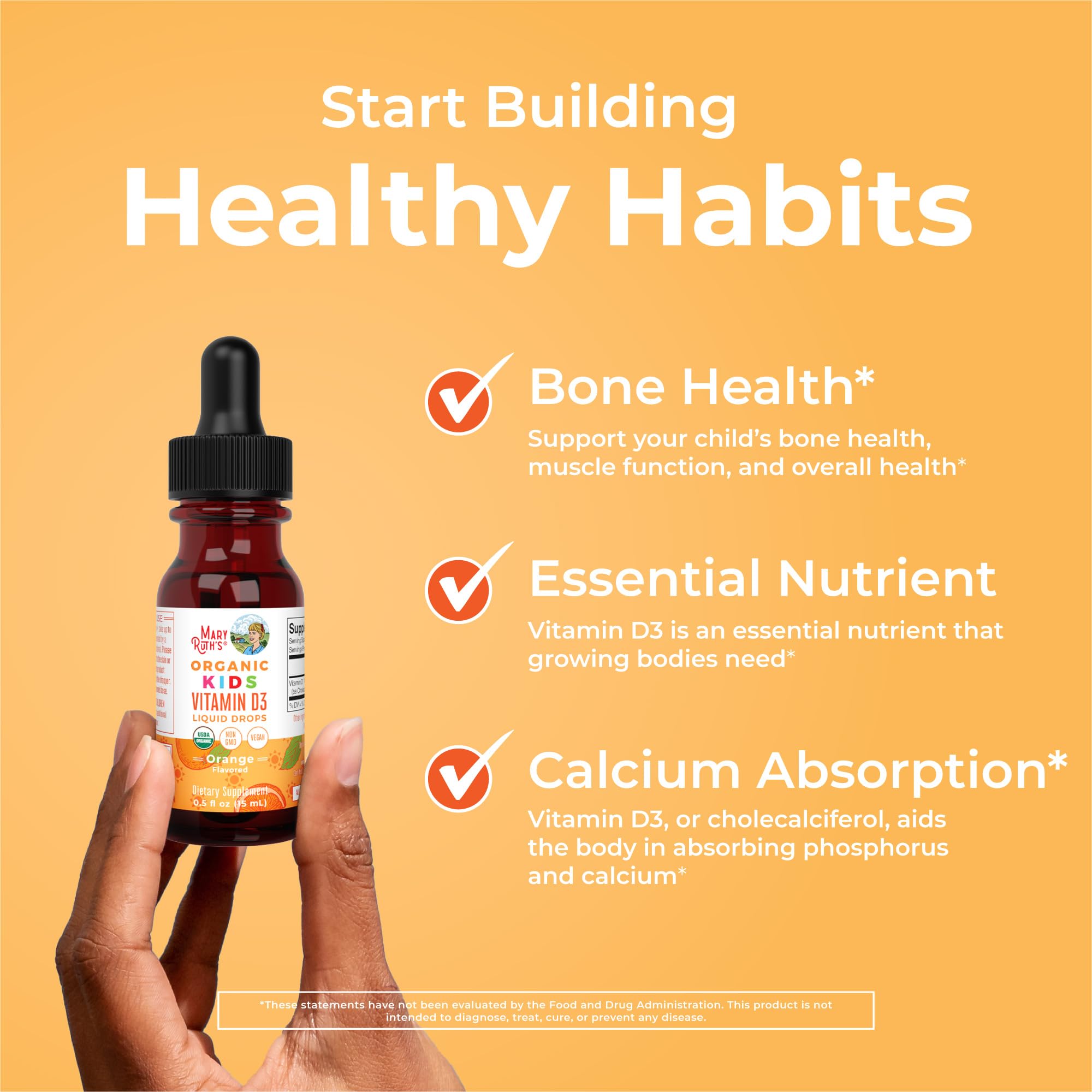 MaryRuth Organics USDA Organic Vitamin D3 Liquid Drops for Kids | 640 IU Vitamin D3 Per Serving | Kids Immune Support & Bone Health Supplement | Formulated for Ages 4-13 | 0.5oz | 30 Servings MARYRUTH'SUS supplements