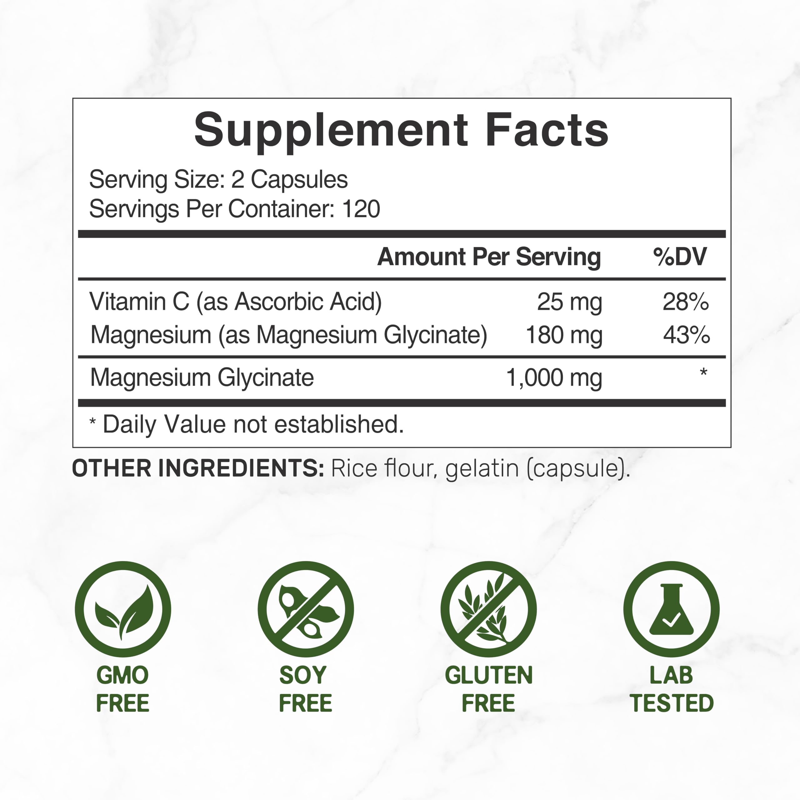 Magnesium Glycinate 500mg Per Capsule (1000mg Per Serving) Plus Vitamin C, 240 Capsules – 100% Chelated for Easy Absorption