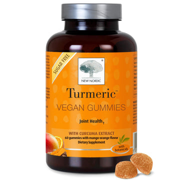 NEW NORDIC Turmeric Curcumin Gummies, Sugar Free, 300 mg Turmeric Supplement for Men and Women, Supports Normally Functioning Joints, Knees, Shoulders, Mango Orange, 60 Count NEW NORDICAu supplements
