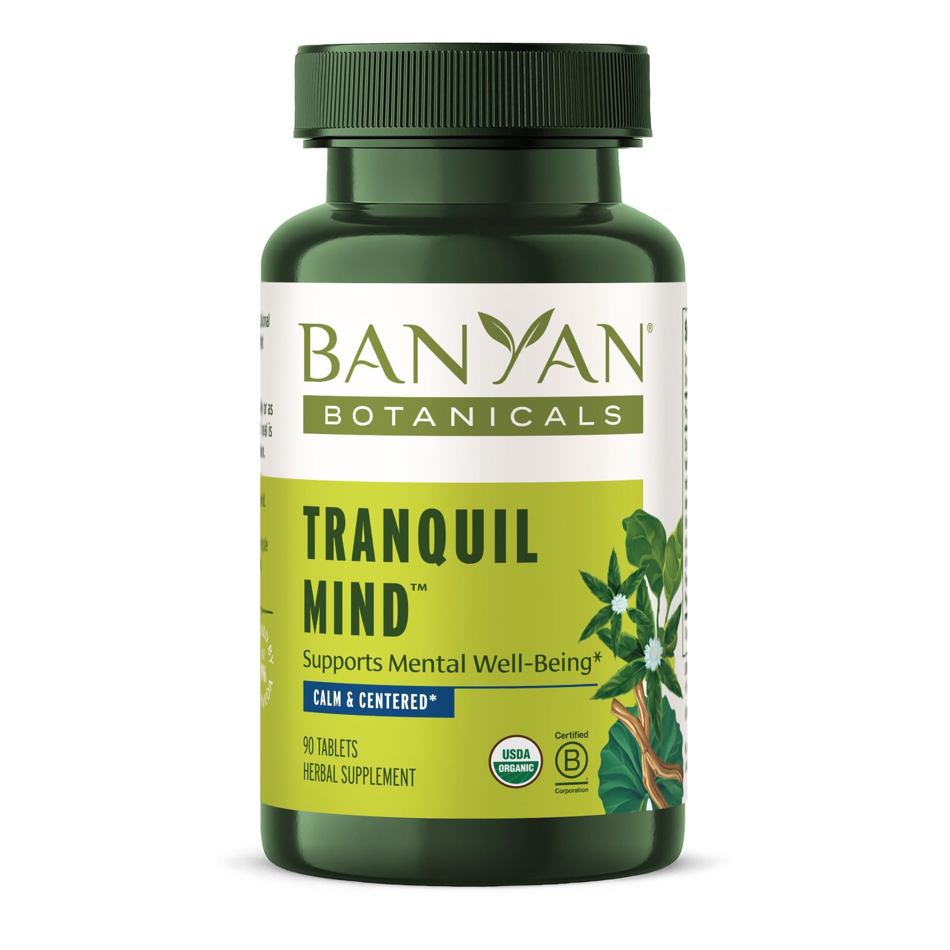 Banyan Botanicals Organic Tranquil Mind – Nervous System Support & Physical Relaxation Supplement – with Skullcap, Passionflower & Gotu Kola – Non-Drowsy Systemic Grounding – 90 Tablets – USDA Organic Banyan BotanicalsAu supplements