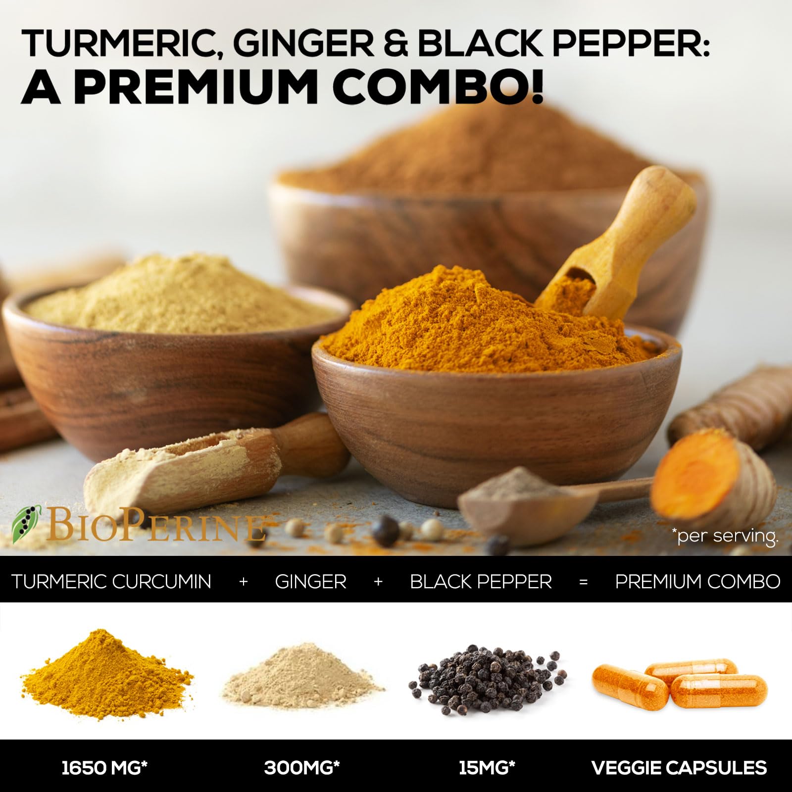 Turmeric Curcumin with BioPerine & Ginger 95% Standardized Curcuminoids 1950mg Nature's NutritionAu supplements