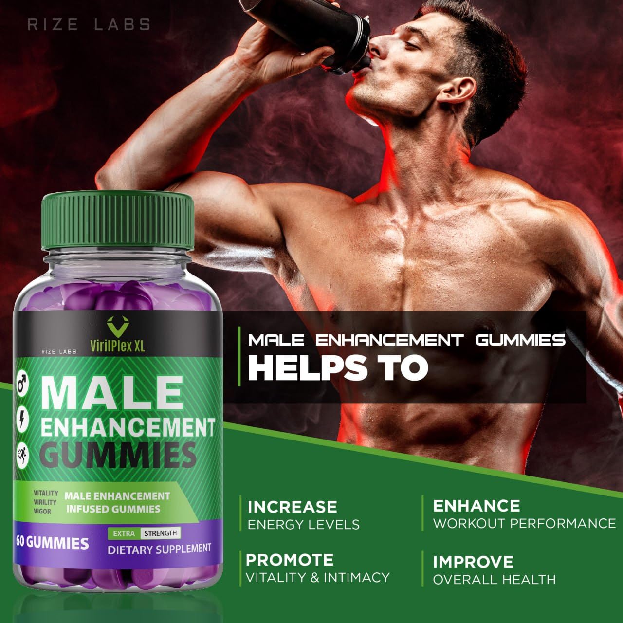 rize labs VirilPlex XL Male Performance Gummies, Premium Formula for Health and Well-Being for Men, Gummys to Deliver Maximum Performance Benefits - Pack of 3(180 Gummies) rize labsAu supplements