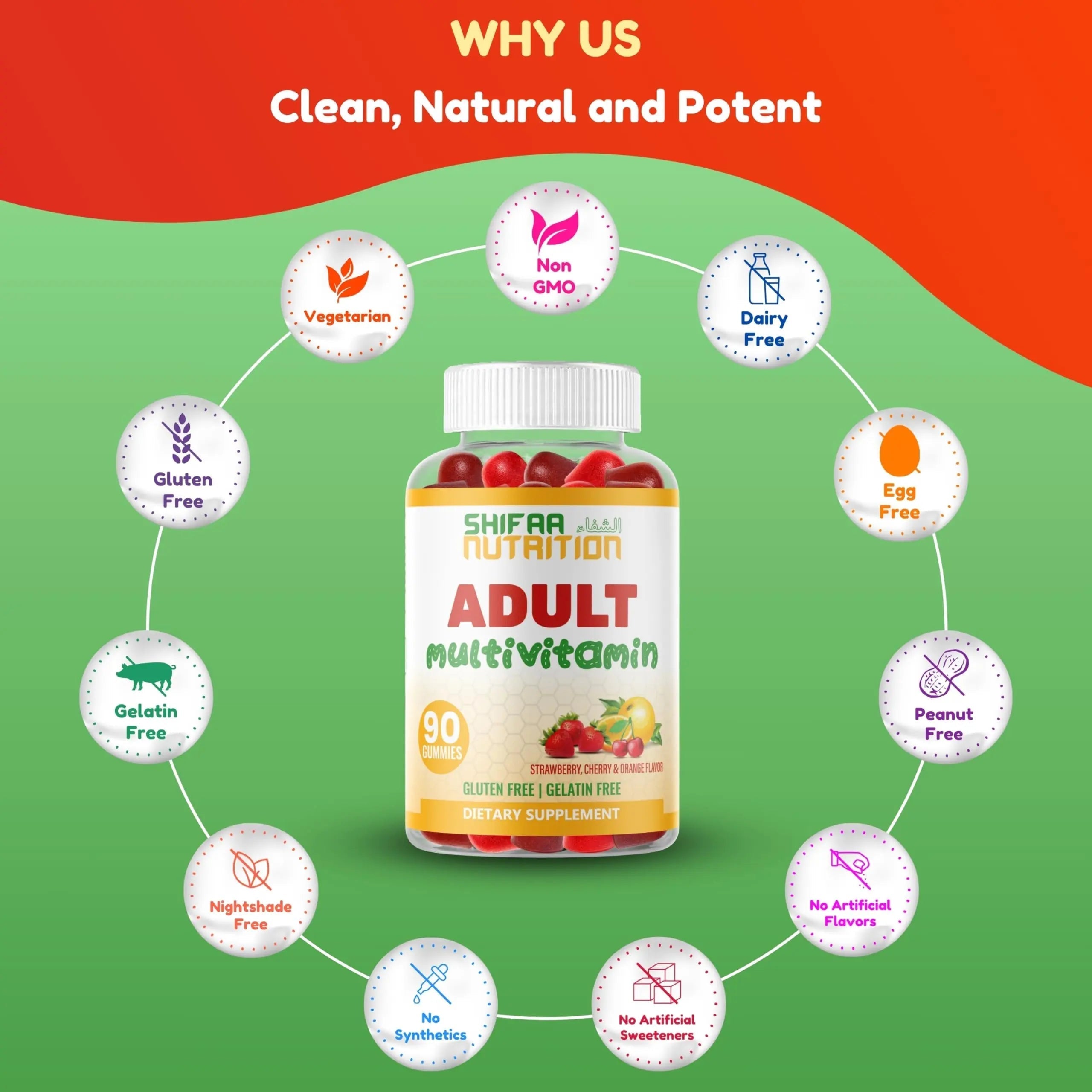 Halal Multivitamin Gummies for Women & Men | Immune & Overall Wellness | 90 Delicious Gummy Vitamins (45-Day Supply) SHIFAA NUTRITIONAu supplements