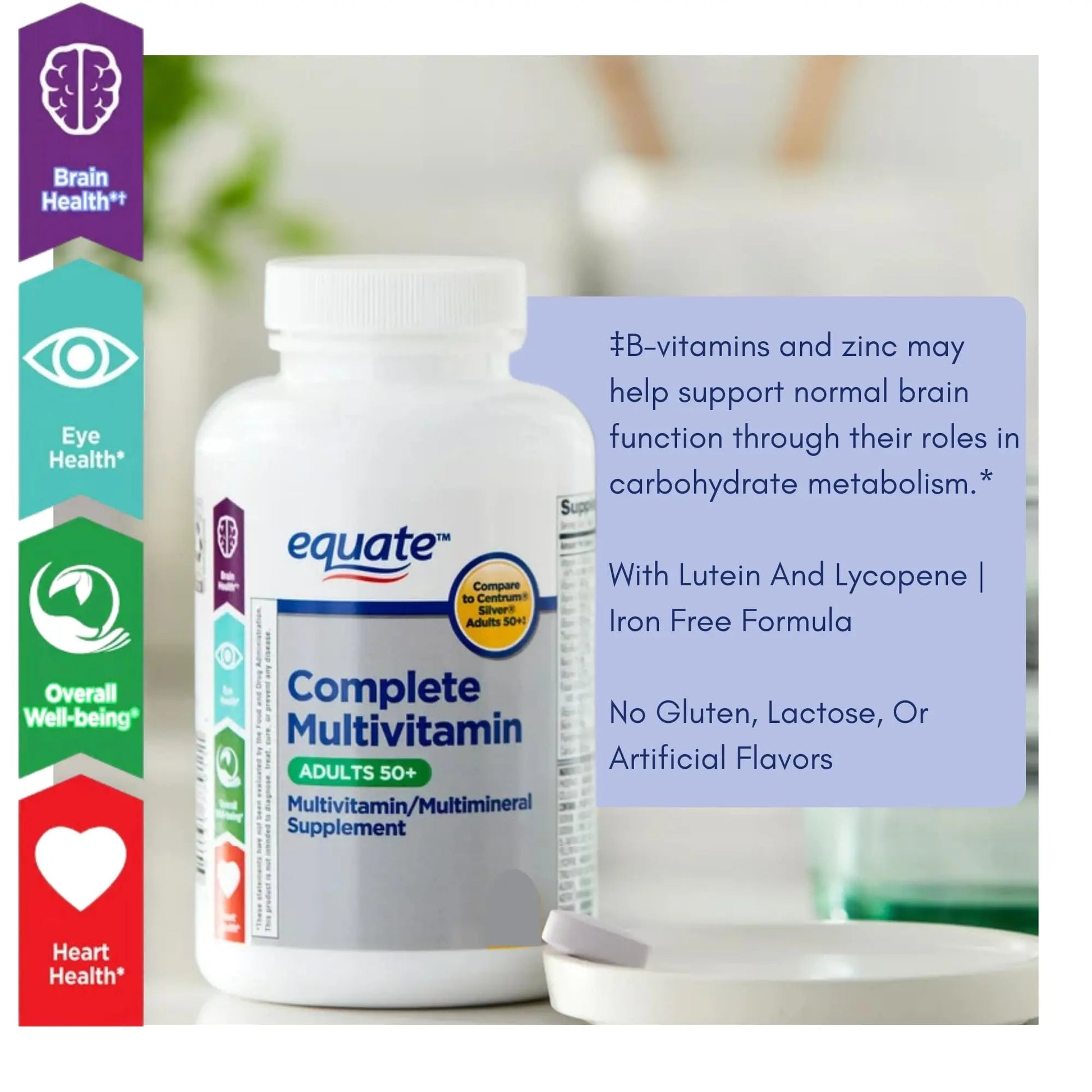 Equate Adult 50+ One Daily Complete Multivitamin Multimineral Supplement Tablets, Healthy Brain Aus HealthcareAu supplements