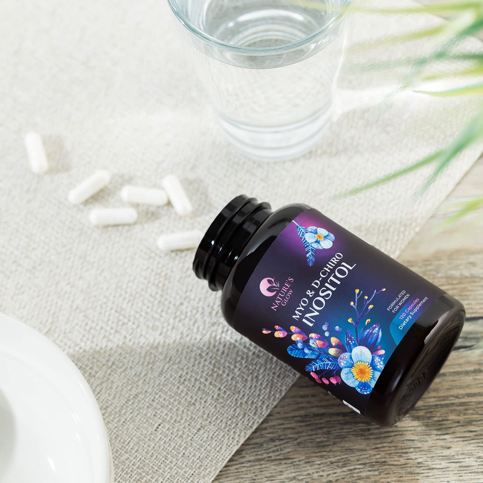 Myo-Inositol & D-Chiro Inositol 1025mg - 40:1 Ideal Ratio for Ovarian Support, Vegan Myo & D Chiro Supplement for Women's Natural Balance and Hormone Support, Vitamin B8, Non-GMO - 120 Capsules Nature's GlowAu supplements