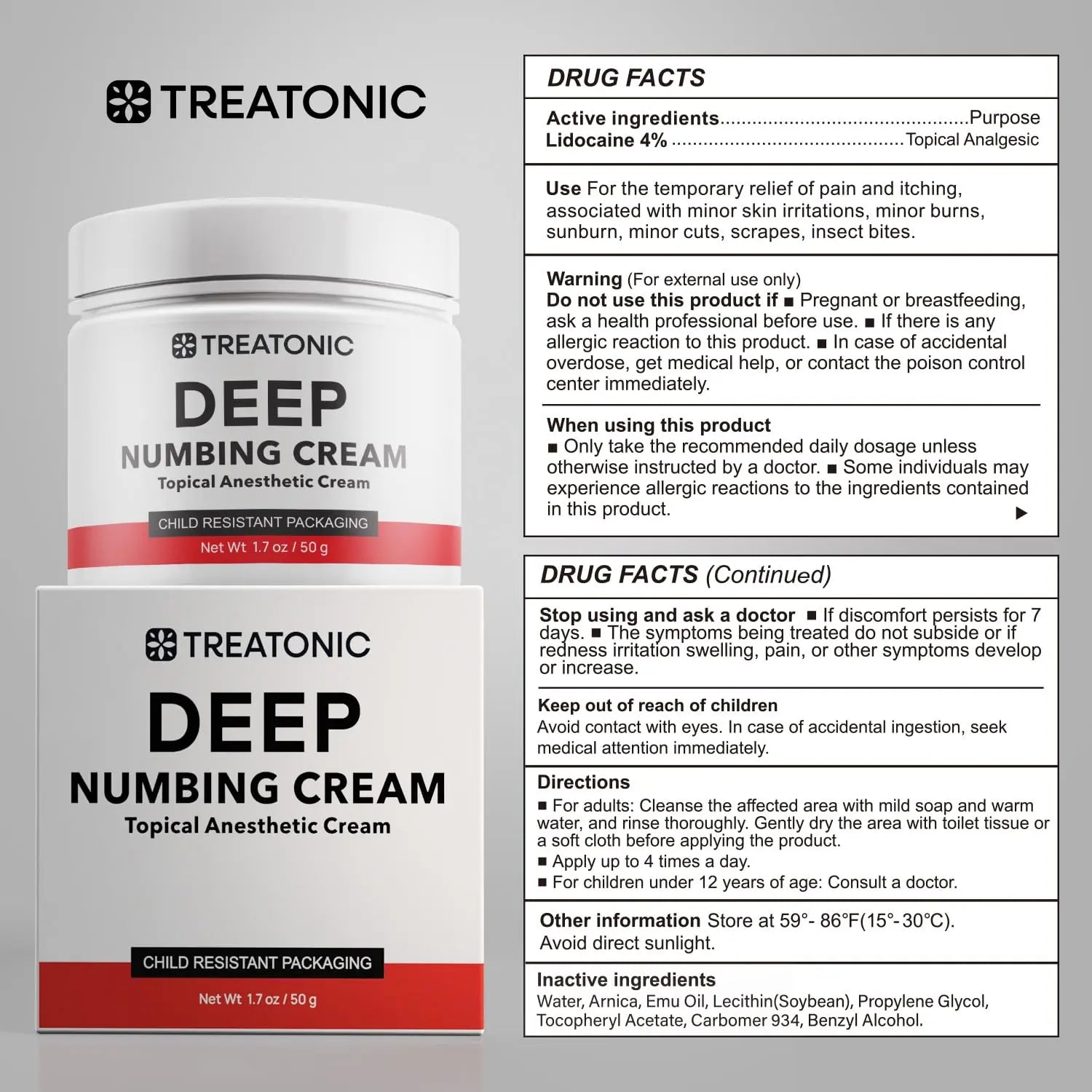 Treatonic Maximum Strength Numbing Cream: Numbing Cream for Discomfort, Burn, Itch & Pain Relief - Fast-Acting, Soothing Topical Anesthetic with Menthol & Emu Oil for Hemorrhoid Treatment – 1.7oz TreatonicAu supplements