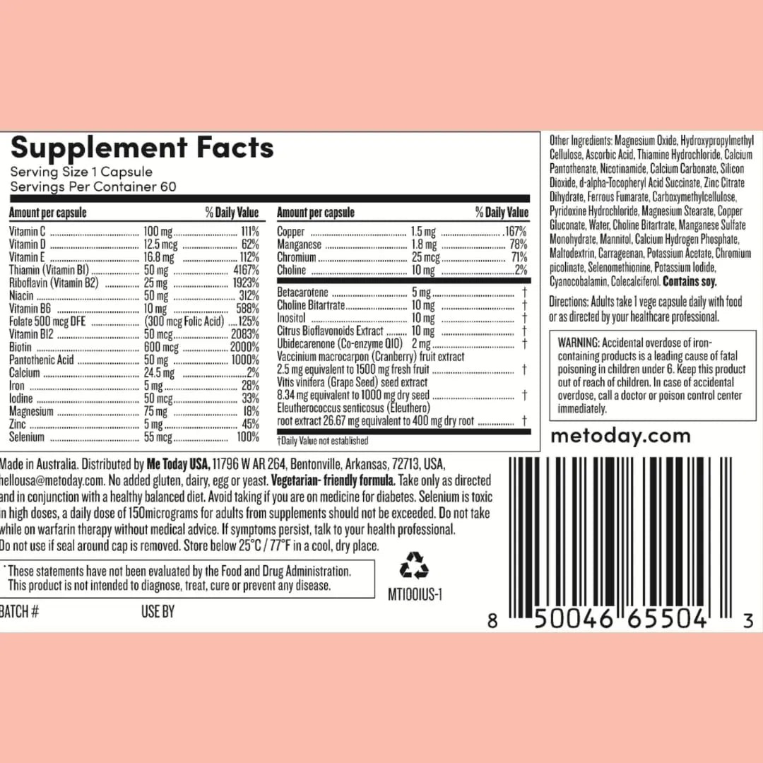 me today Daily Multivitamin for Women – Womens Multivitamin & Multimineral Supplement with 27 Vitamin A, D, C, Zinc, Magnesium me todayAu supplements