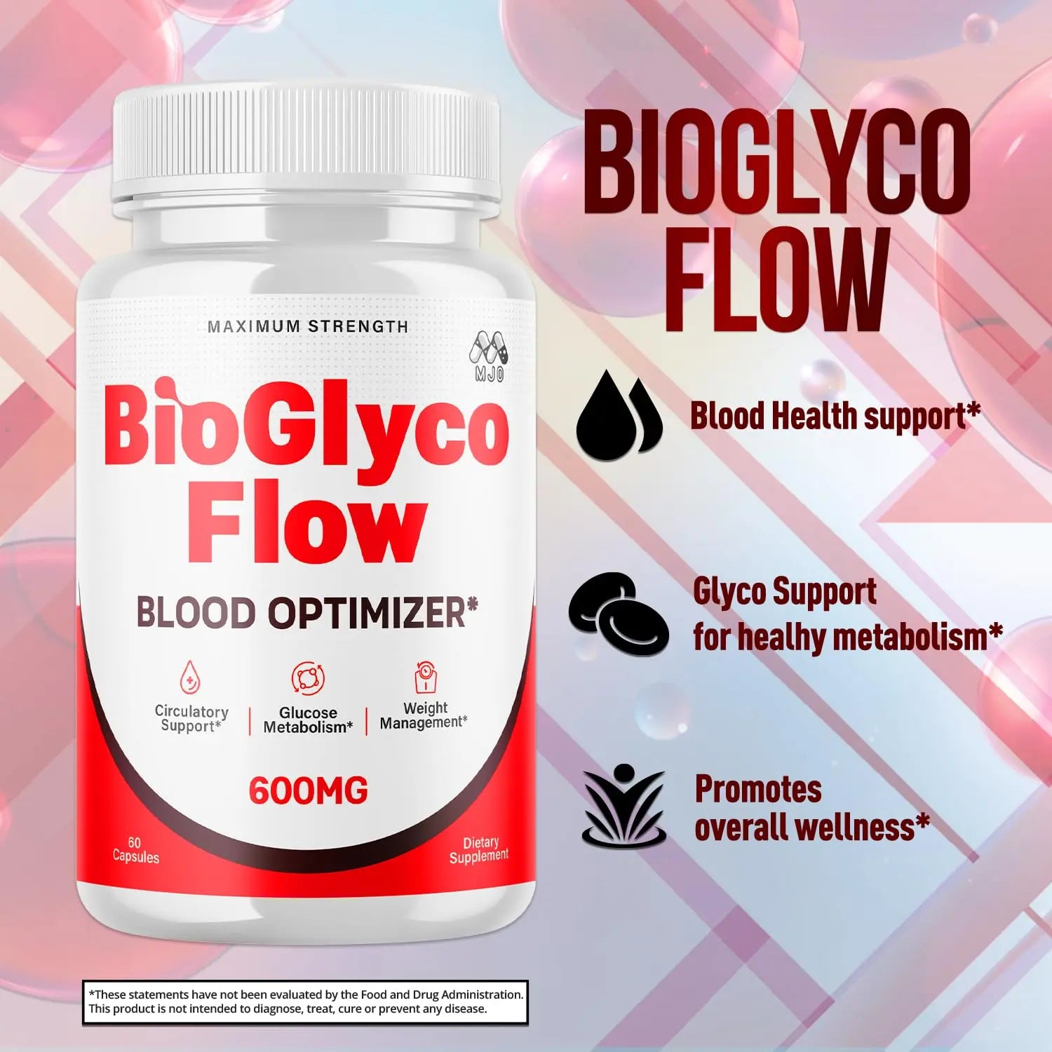(3 Pack) BioGlyco Flow Blood Optimizer Capsules, Official BioGlyco Flow Pills with All Natural Ingredients, Advanced Health and Wellness Supplement with Maximum Strength Multivitamins (180 Capsules) MJOnz supplements