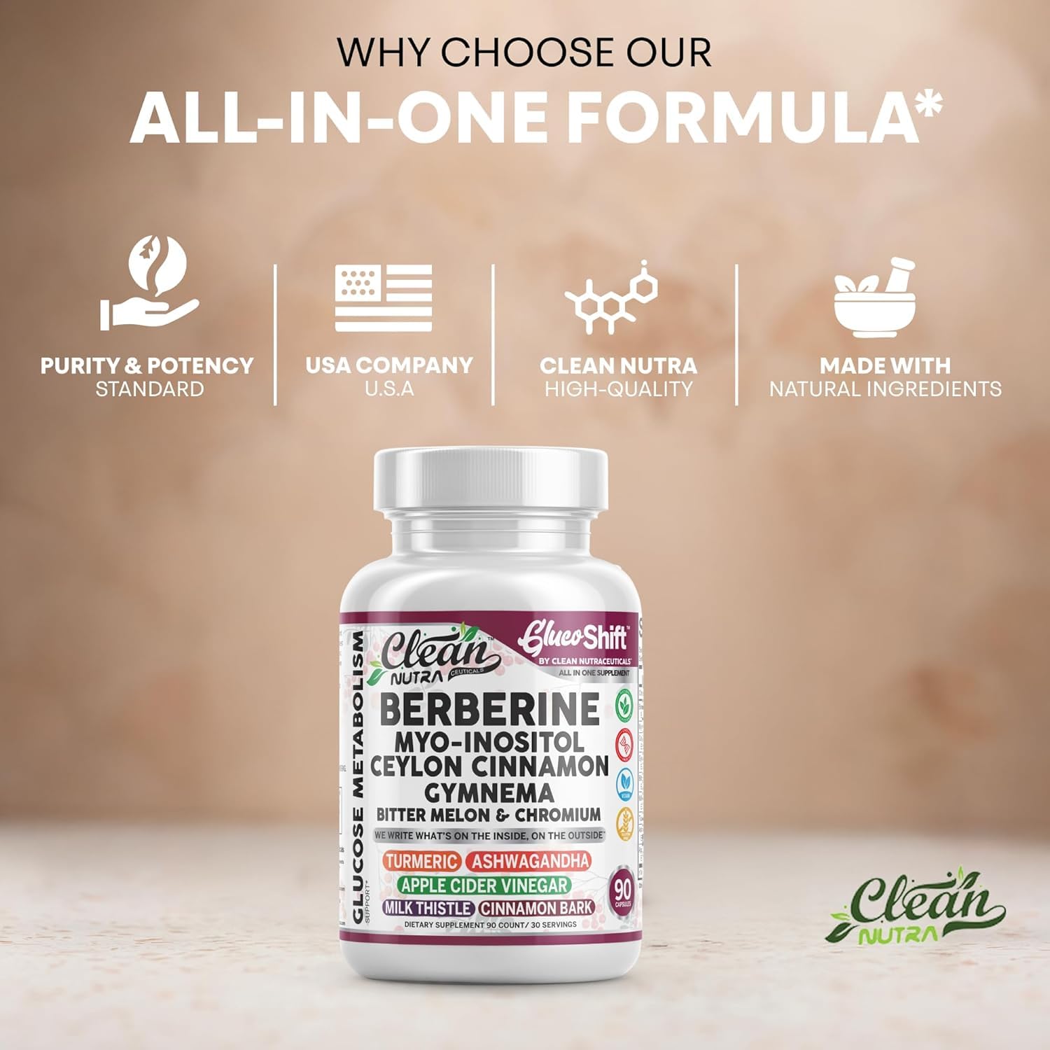 Clean Nutra Berberine Supplement Myo-Inositol Ceylon Cinnamon Gymnema Bitter Melon Chromium Complex for Digestion, Antioxidant Support & Wellness 90 Vegan Capsules Non-GMO Clean NutraceuticalsAu supplements