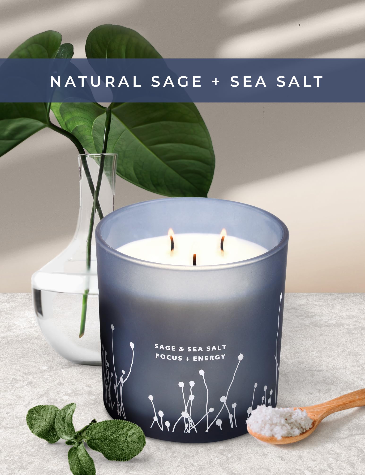 White Sage Sea Salt 3 Wick Candle 14.5 oz | Sage Candles for Cleansing House | Large Soy Candles GIFTAWAYAu supplements