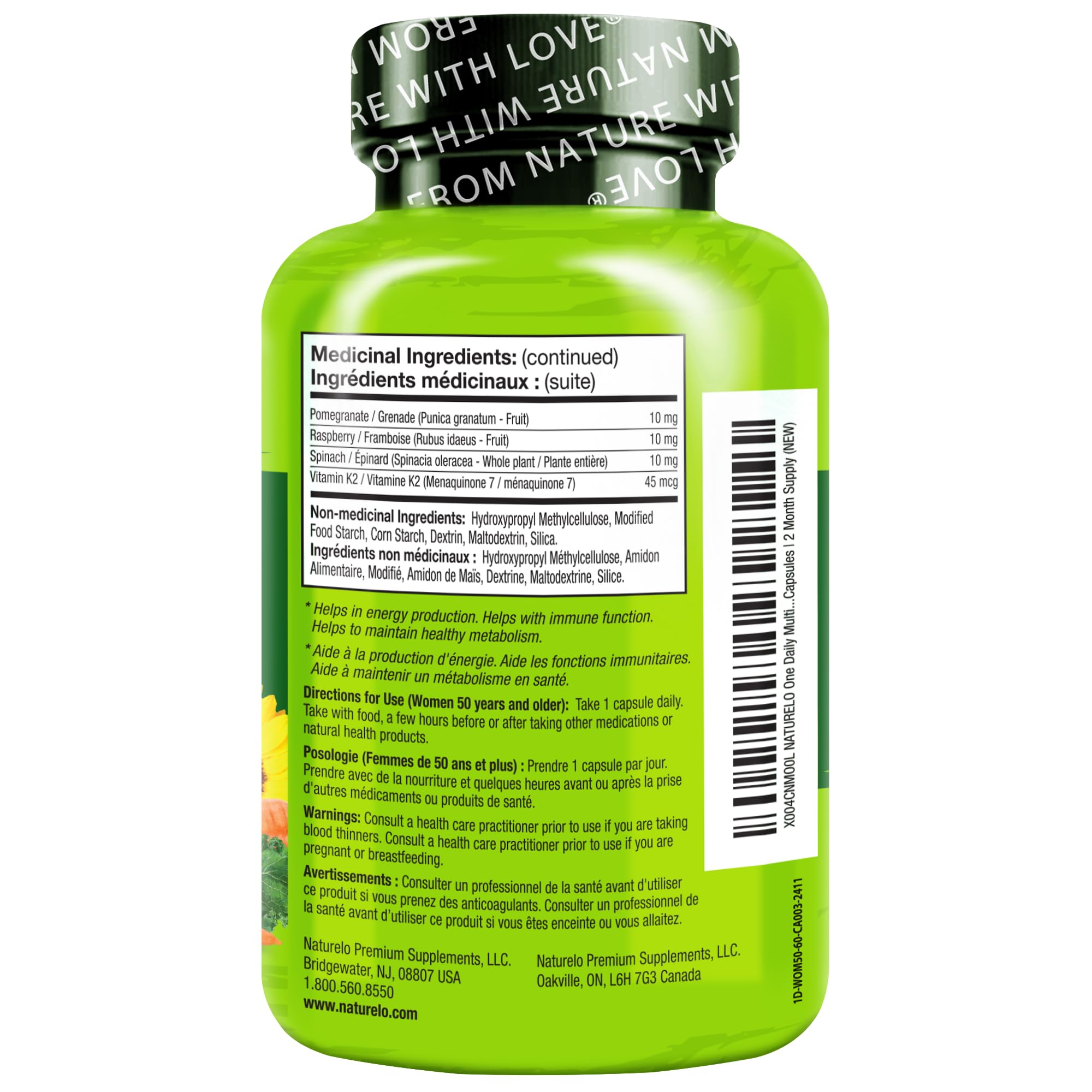 NATURELO One Daily Multivitamin for Women 50+ (Iron Free) - Menopause Support for Women Over 50 - Whole Food Supplement - Non-GMO - No Soy - 60 Capsules - 2 Month Supply NATURELOAu supplements