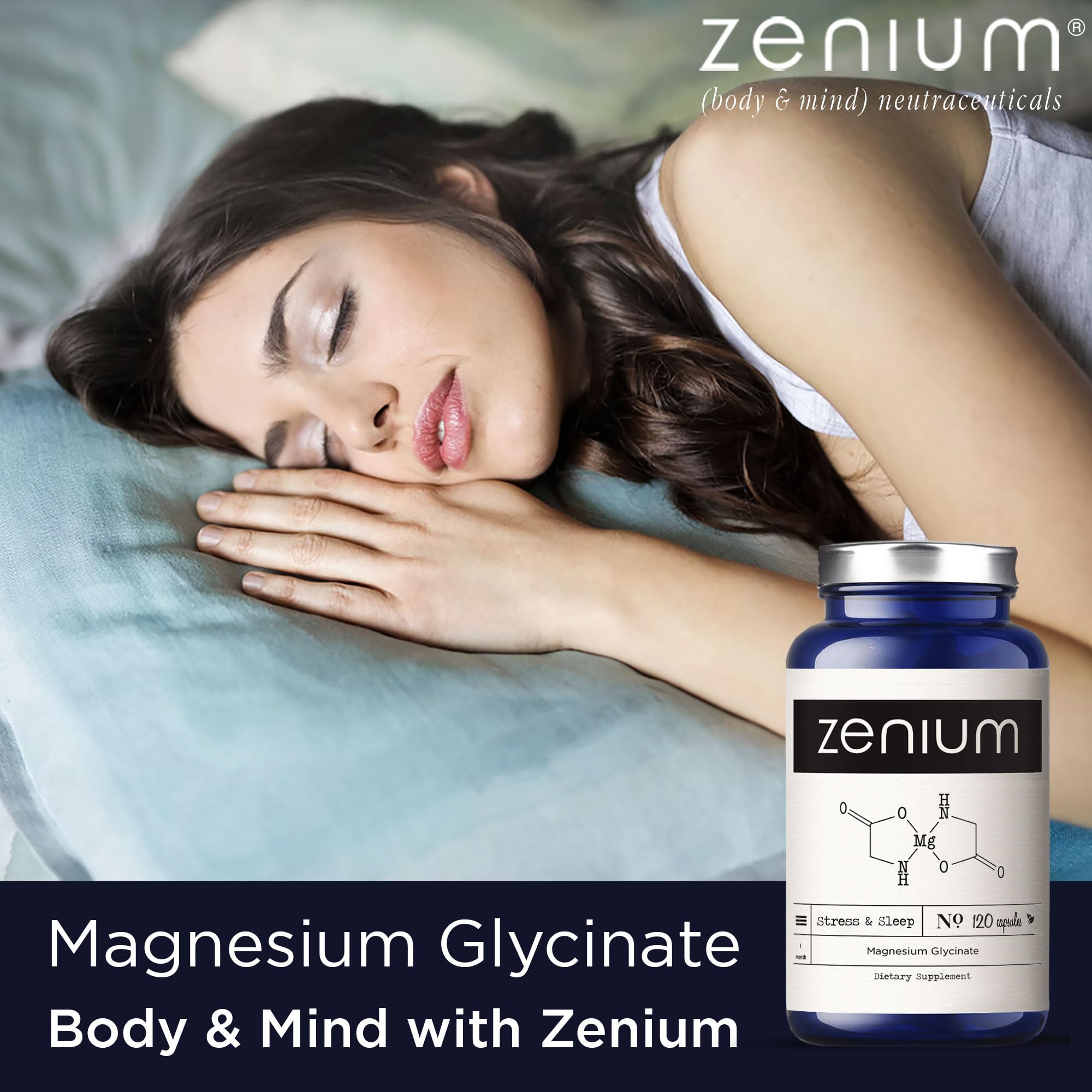 Zenium - Magnesium Glycinate for Sleep, Chelated, 600mg per Serving, 120 Capsules | High Absorption | Relieve Tension, Worry, Nervousness | Calm The Mind & Body | Ayurvedic | Natural Relief Supplement ZeniumAu supplements