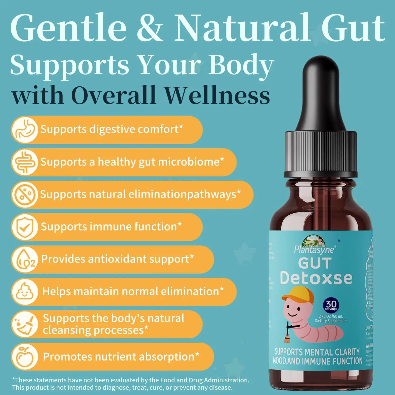 Plantasyne Herbal Gut Cleanse Drops with Black Walnut Hull & Barberry Root | Gentle Liquid Detox for Gut & Colon Support | for Adults & Kids|30 Servings Plantasynenz supplements