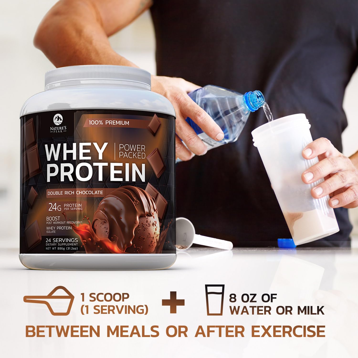 Nature's Premium 100% Whey Protein Powder, 24g of Protein, Double Rich Chocolate Nature's PeakUS supplements