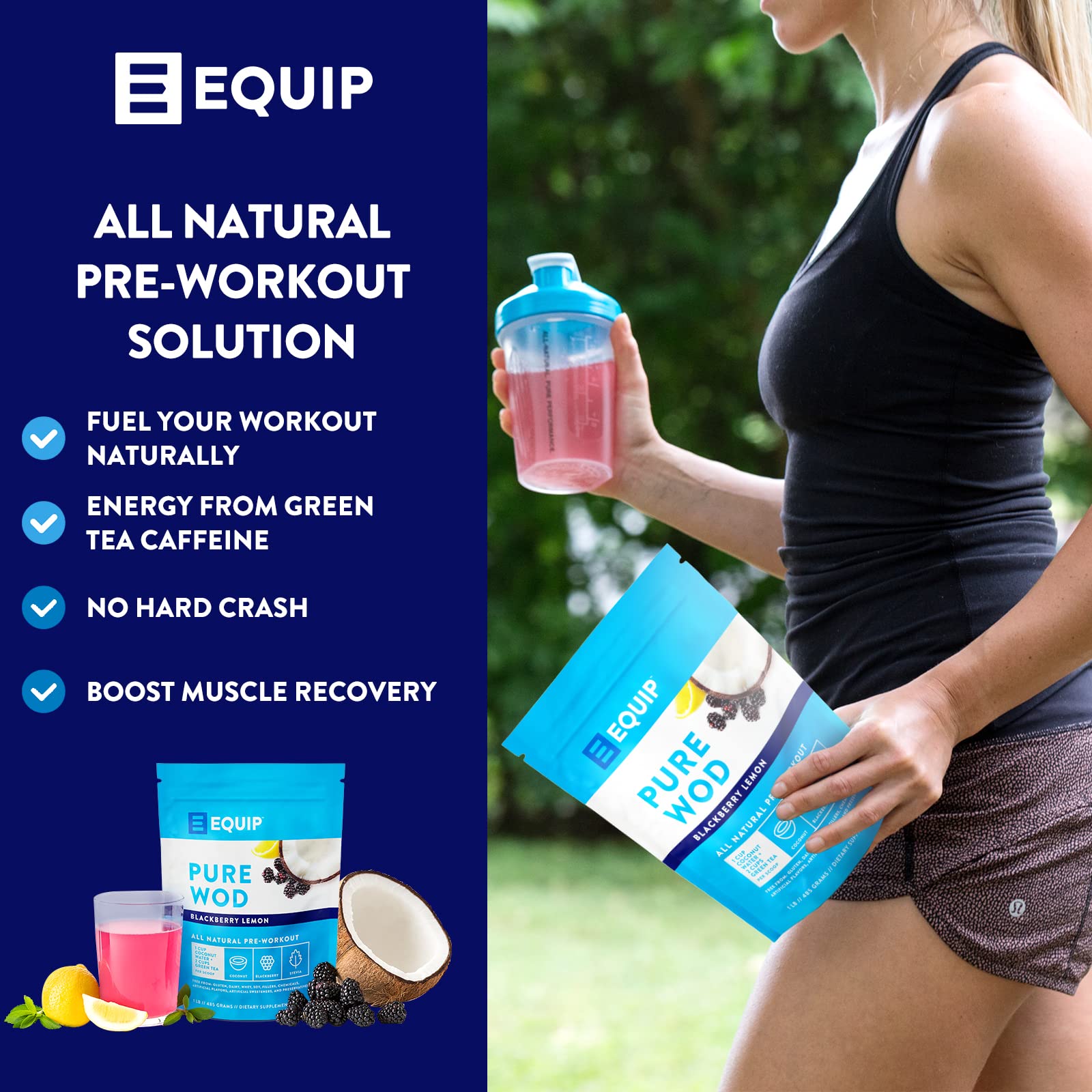 Equip Foods PureWOD All Natural Pre-Workout Powder - 200mg Green Tea Caffeine, BCAA EquipAu supplements