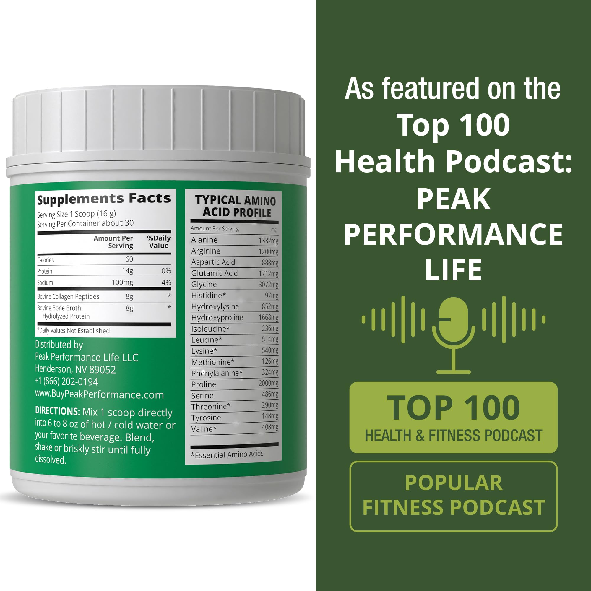 Peak Performance Hydrolyzed Bone Broth and Collagen Unflavored Protein Peptides Powder Contains All Collagen Types: 1, 2, and 3. Pure Pasture, Raised Grass Fed, Paleo Friendly, Gluten + Dairy Free Peak PerformanceAu supplements