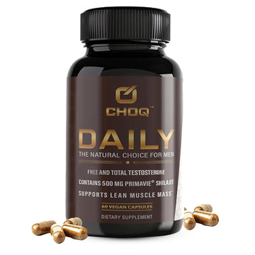 CHOQ Daily with 500mg PrimaVie Shilajit, Safed Musli, Tribulus - Natural Energy, Libido & Muscle Support - Daily Supplement for Men, 60 Vegan Capsules CHOQAu supplements