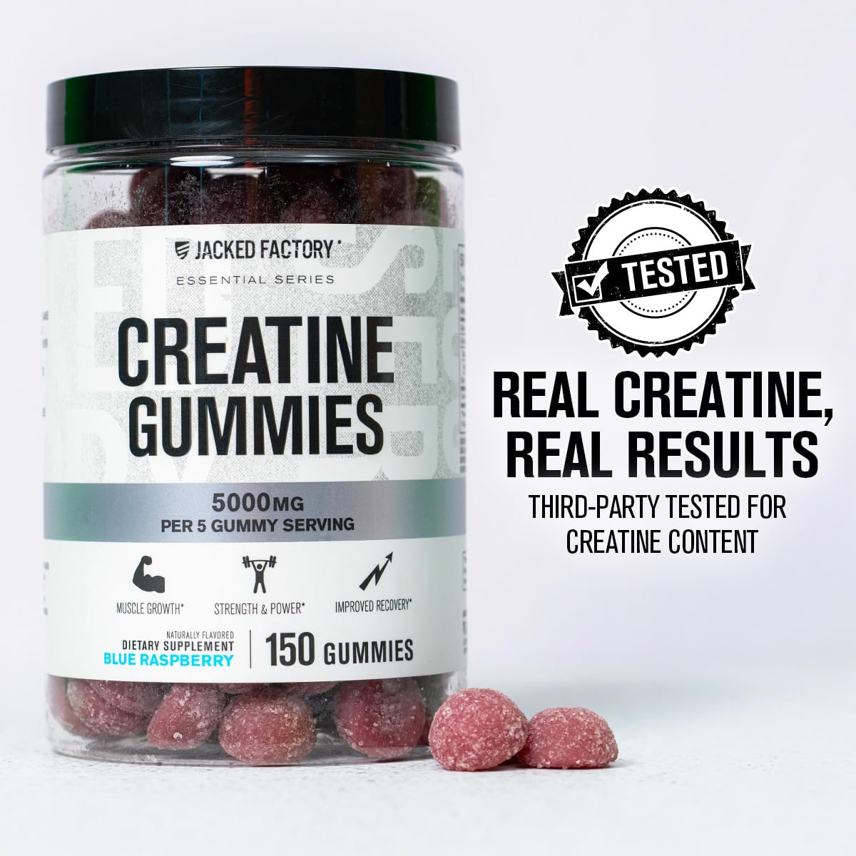 Jacked Factory Creatine Gummies 5g Daily Dose (1g per Gummy) - Creatine Gummy for Men and Women, Vegan-Friendly, Travel-Friendly, Third-Party Tested - 150 Gummies, Blue Raspberry Jacked FactoryAu supplements