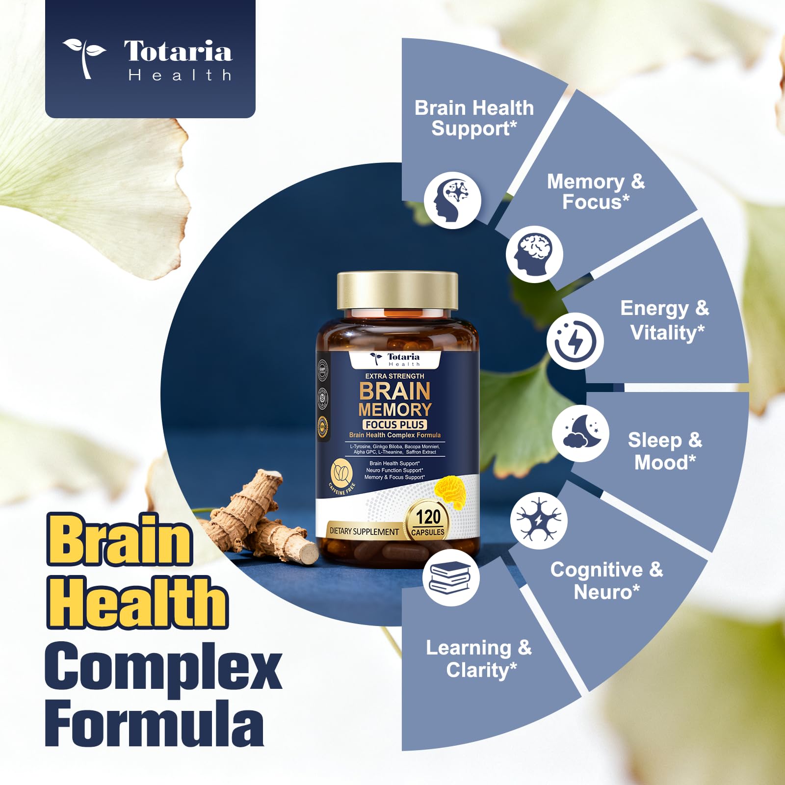 Totara Brain Supplements for Memory and Focus丨Non-Caffeinated Energy with L-Tyrosine, Alpha GPC, Ginkgo Biloba, Bacopa Monnieri, Saffron – Gluten Free, Non-GMO for Neuro & Brain Health (120 Counts) TotariaAu supplements