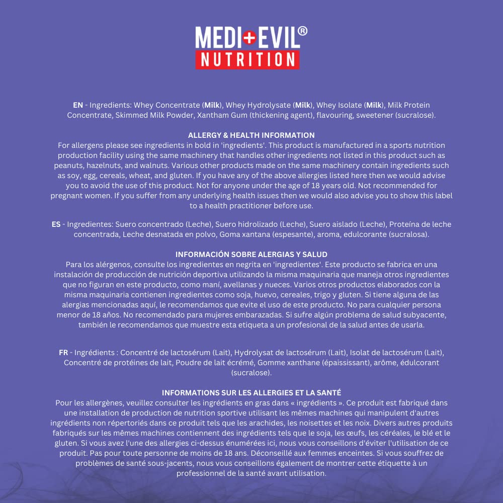 Medi-Evil Nutrition Whey Dynamic Protein, White Chocolate Flavour, 600g, 20 Servings Medi-EvilAu supplements