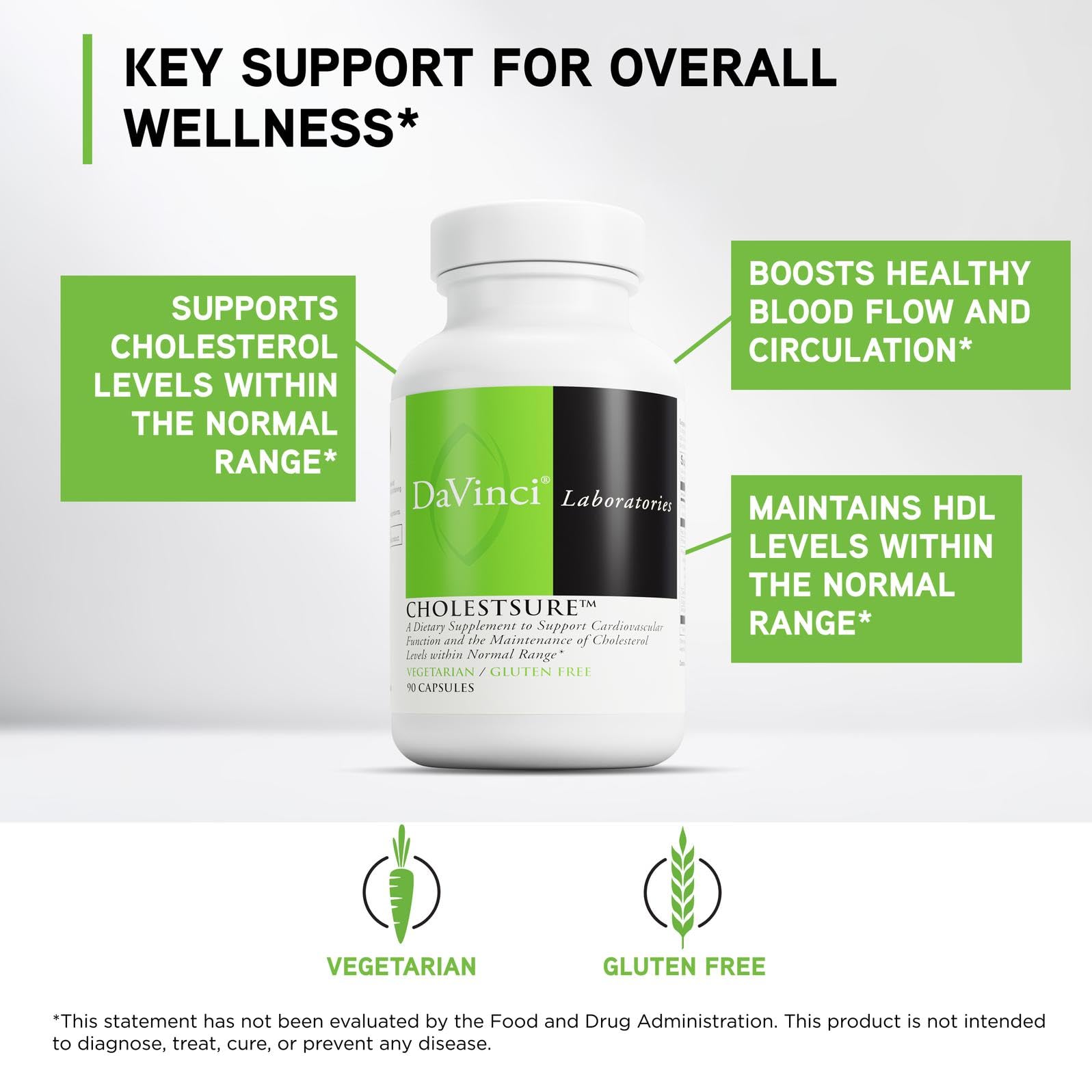 DAVINCI Labs CholestSure Supplement - Supports Cardiovascular Function - Helps Maintain Healthy Cholesterol Levels in a Normal Range - with CoQ10 - Gluten Free - 90 Vegetarian Capsules DAVINCIAu supplements