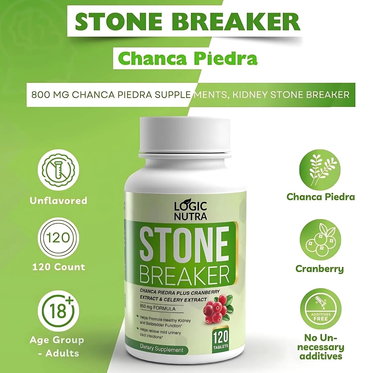 Logic Nutra Chanca Piedra Kidney Stone Breaker 120 Tablets 800 mg - Maximum Strength for Gallbladder & Urinary Cleanse with Phyllantus Niruri, Celery Seed Extract & Cranberry Extract Logic NutraAu supplements