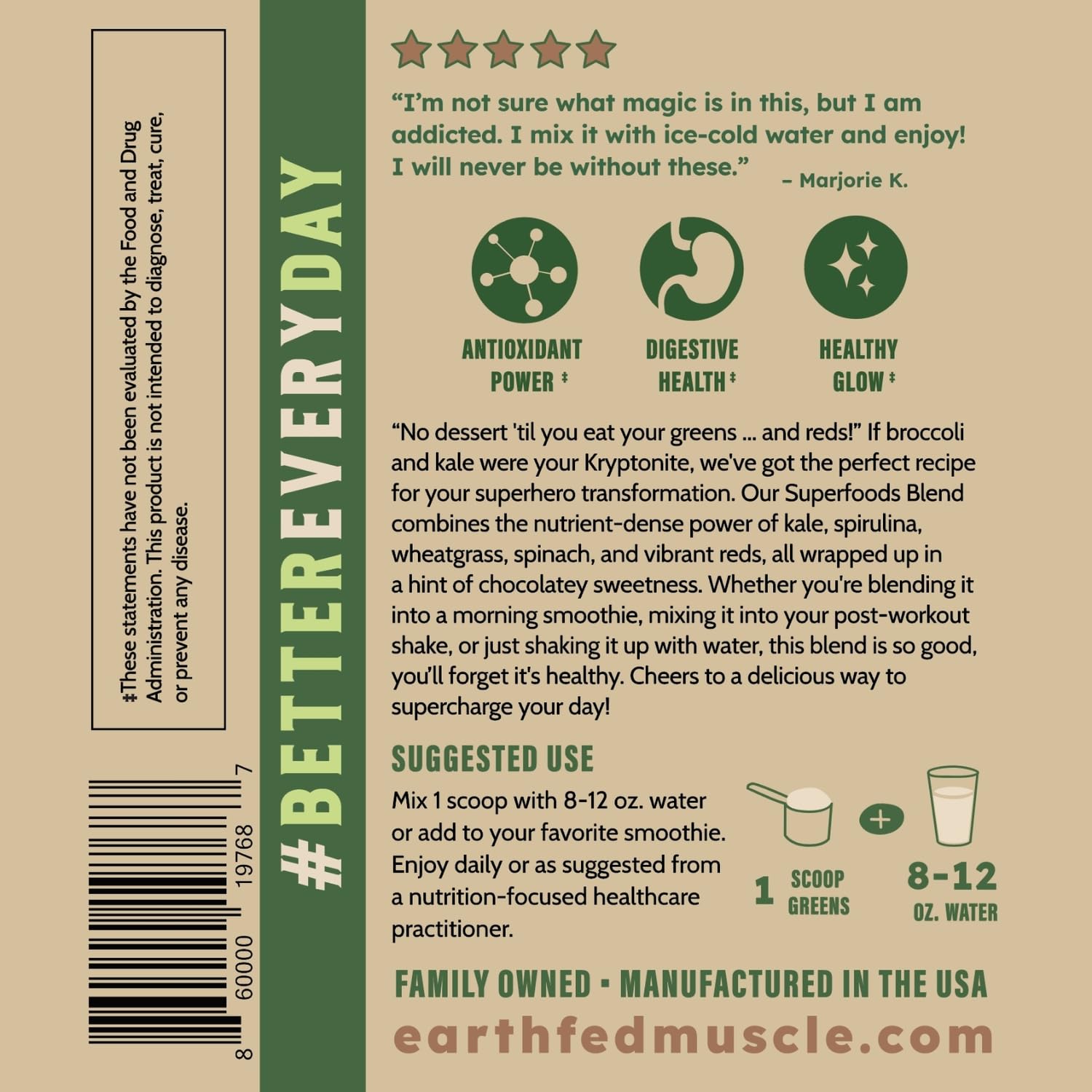 Earth Fed Muscle Chocolate Greens & Reds Superfood Blend Earth Fed MuscleAu supplements