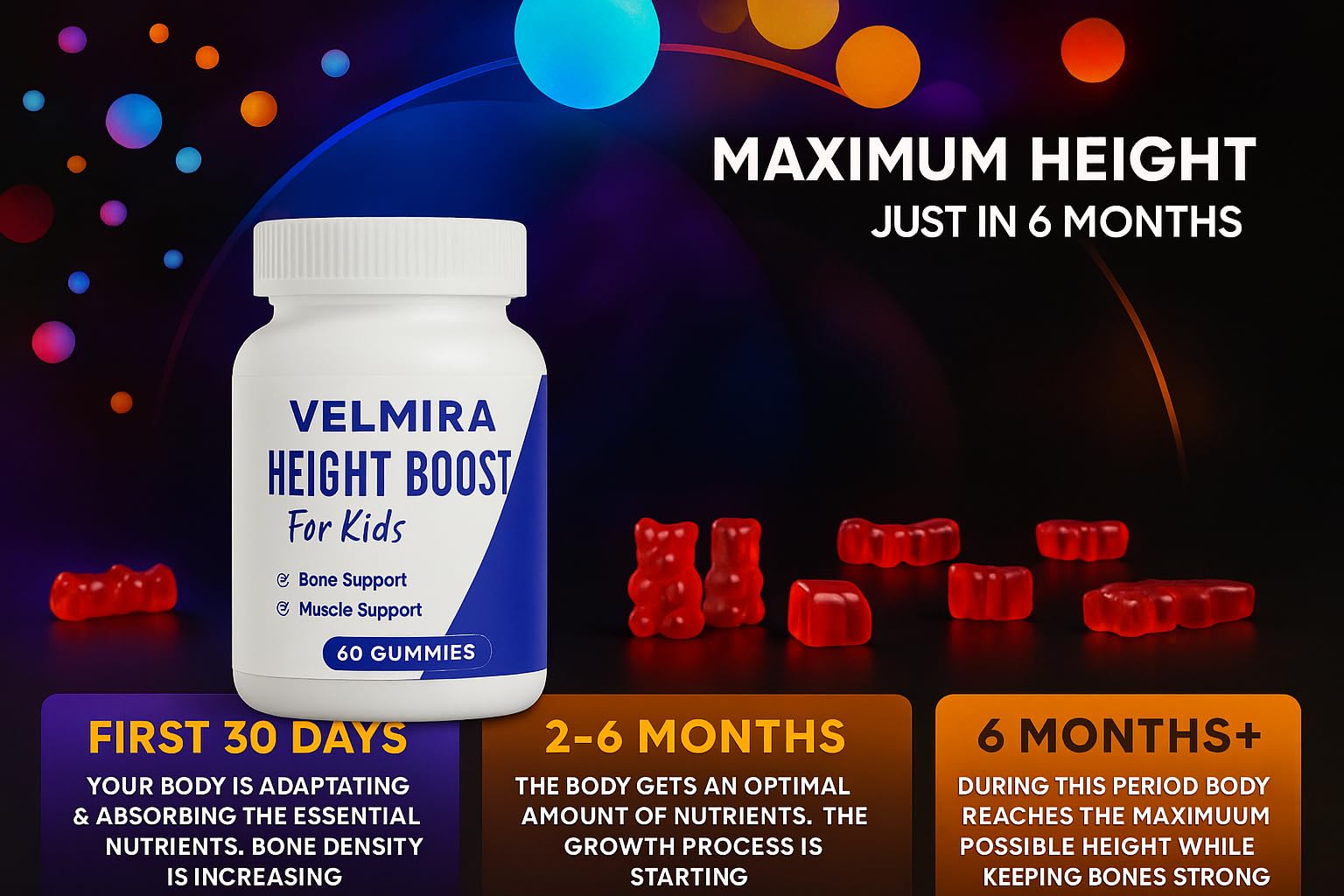 Velmira® Heightener Gummies for Bone Health & Development Support – Essential Vitamins & Minerals, Easy-to-Chew Gummies for Kids, Teens & Adults (Ages 5+) VelmiraAu supplements