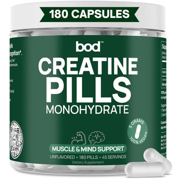 BOD Creatine Monohydrate Capsules – 45 Servings (4 Capsules = 5 g) – Ultra-Pure 200 Mesh Creatine Monohydrate – Strength, Power, Muscle Growth & Recovery BodAu supplements