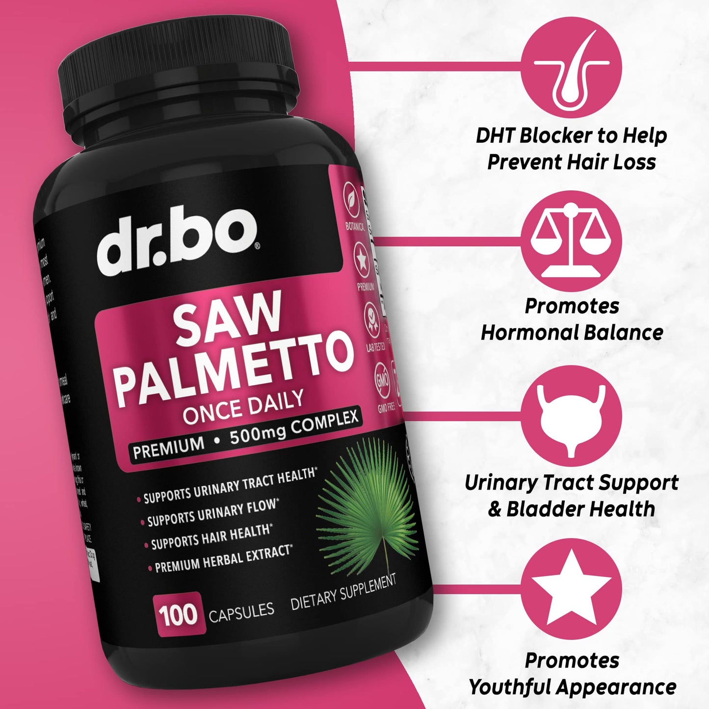 Saw Palmetto for Women Hair Loss - DHT Blocker for Women Hair Growth Plus Bladder DR. BOUS supplements